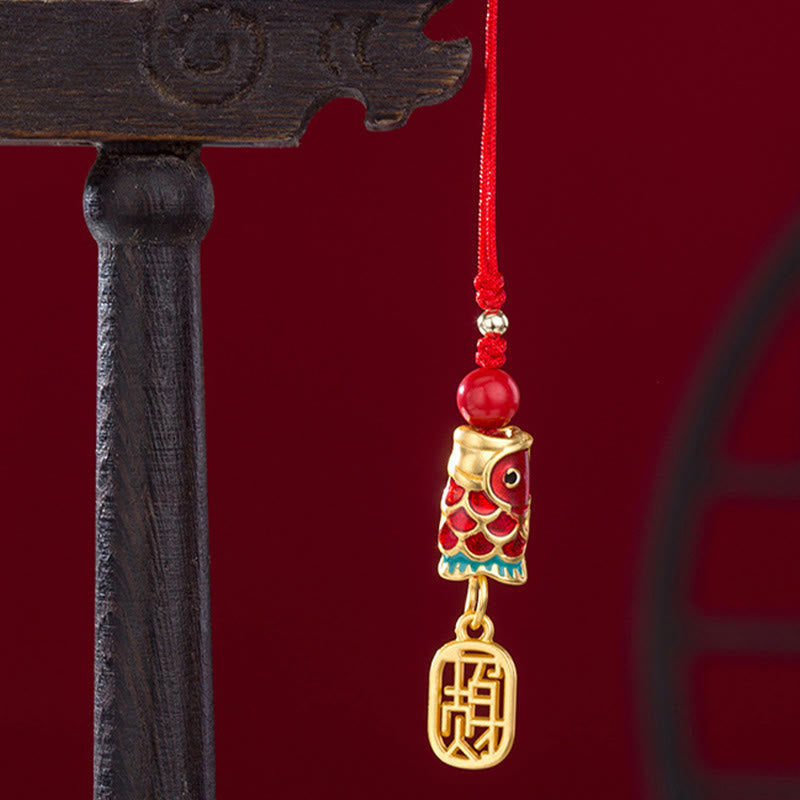 Koi Fish Cinnabar Attracting Wealth Wish Ruyi Charm Luck Phone Hanging Decoration