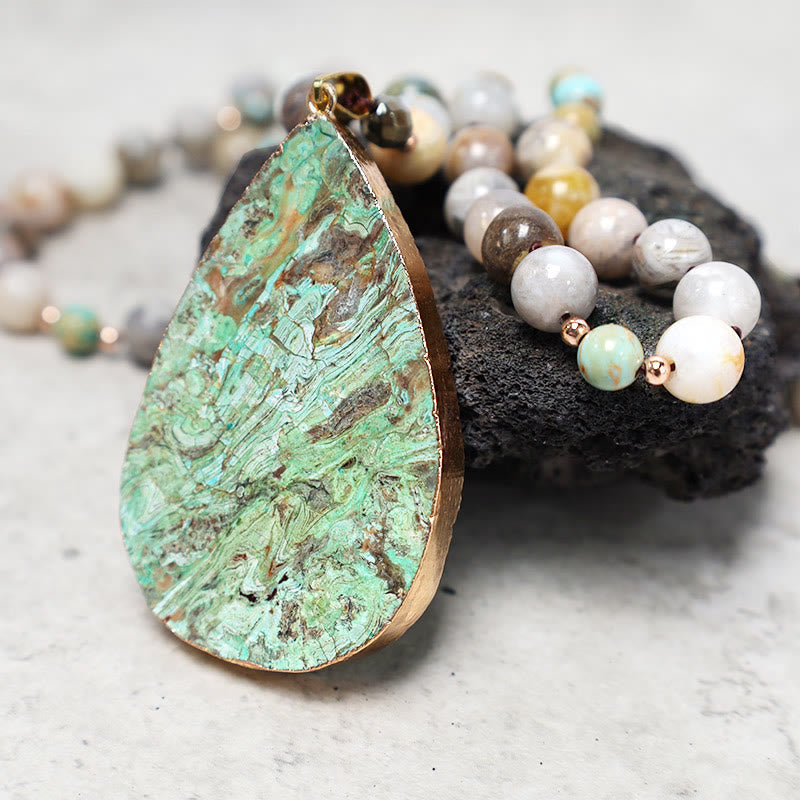 Handmade Imperial & Picture Jasper Beaded Necklace with Unique Picasso Jasper Pendant