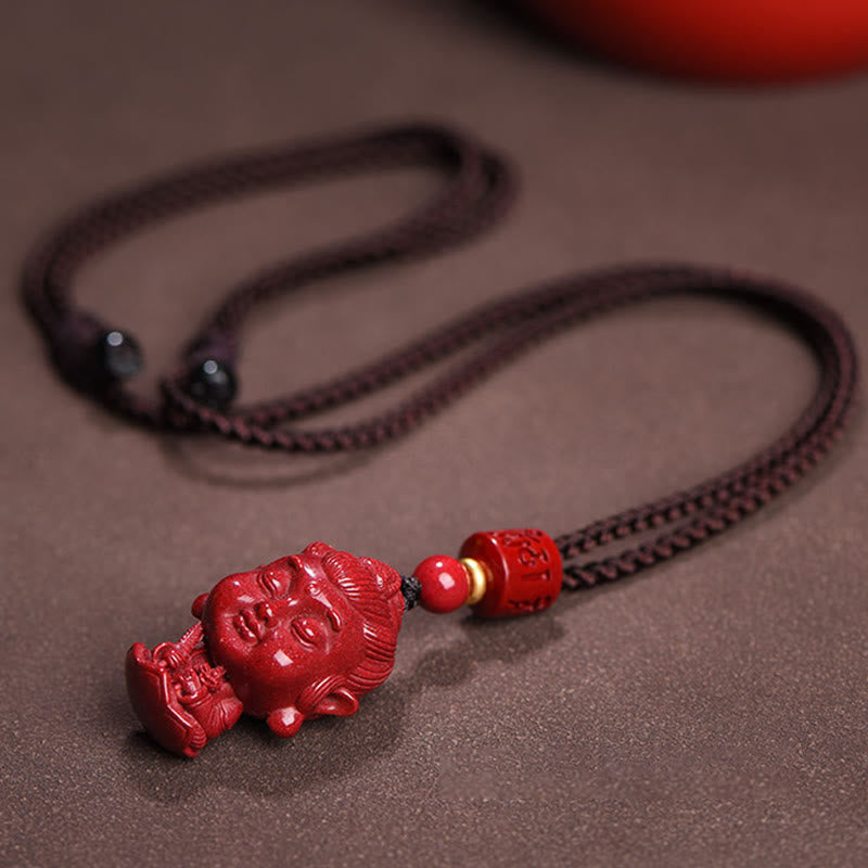 Chinese Zodiac Natal Buddha Natural Cinnabar Amulet Keep Away Evil Spirits Necklace Pendant