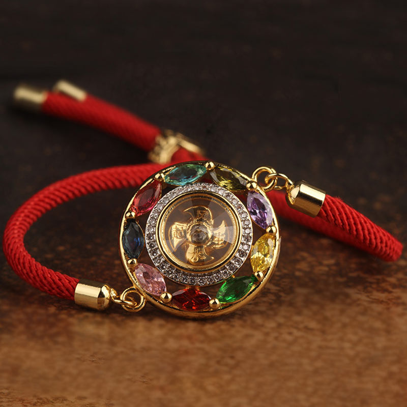Colorful Zircon Copper Wealth Luck Rotation Bracelet Necklace Pendant
