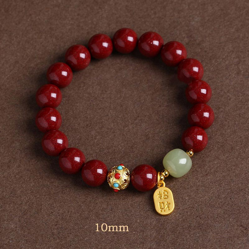 Cinnabar Green Aventurine Fortune Protection Charm Bracelet