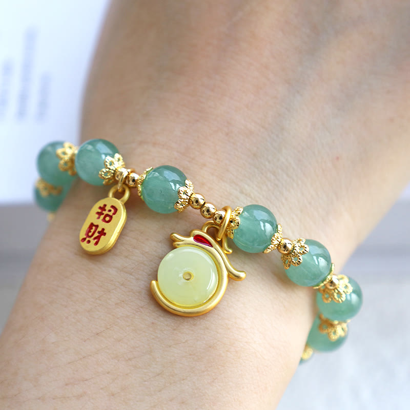 Year of the Dragon Red Agate Green Aventurine Peace Buckle Fu Character Lucky Fortune Bracelet