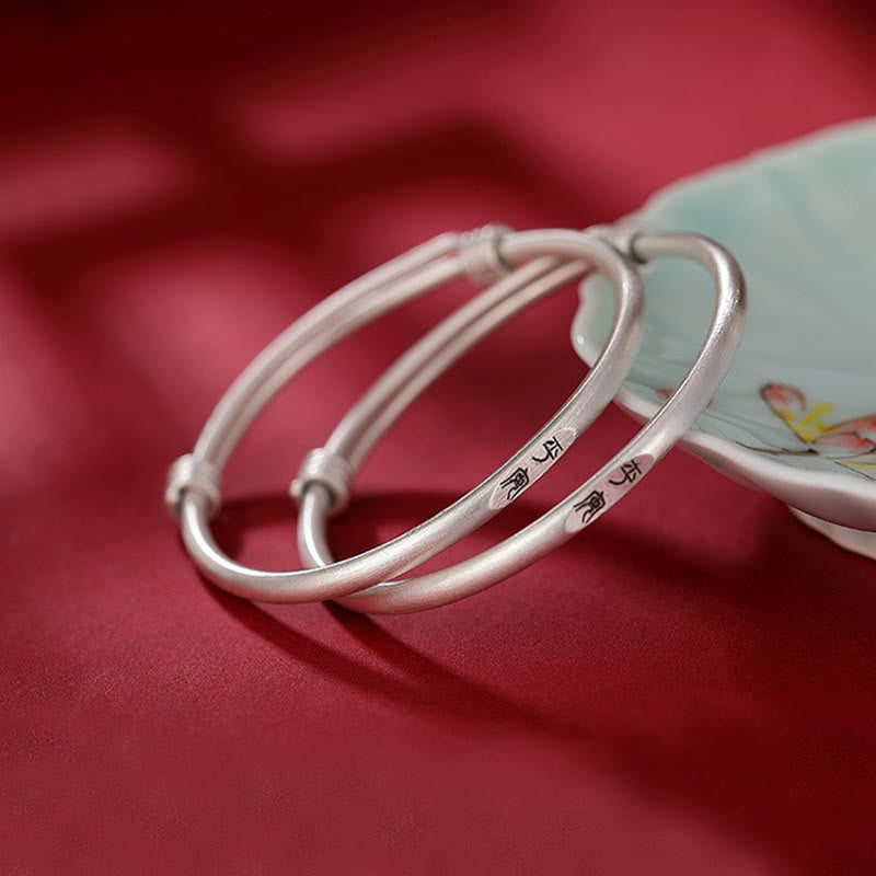 999 Sterling Silver Peace And Joy Protection Kids Child Bracelet Bangle