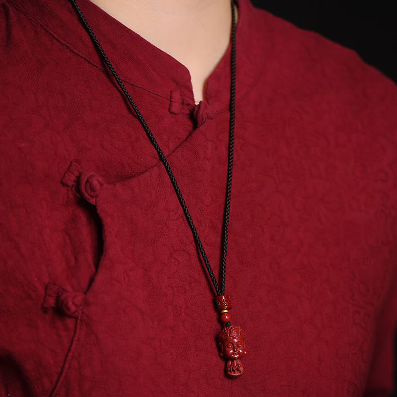 Chinese Zodiac Natal Buddha Natural Cinnabar Amulet Keep Away Evil Spirits Necklace Pendant