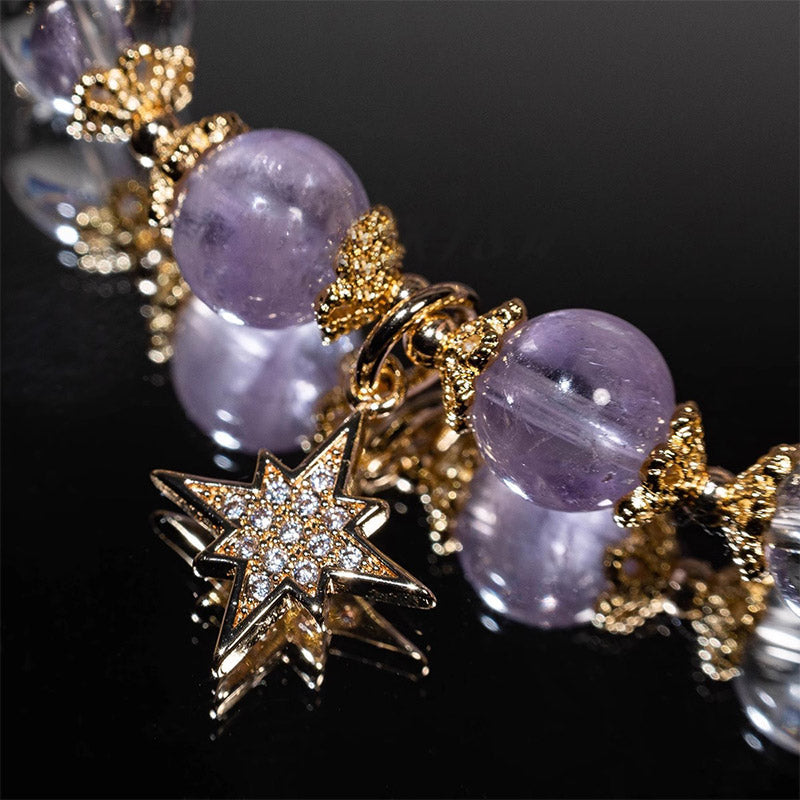 Natural Amethyst Inner Peace Healing Star Charm Bracelet