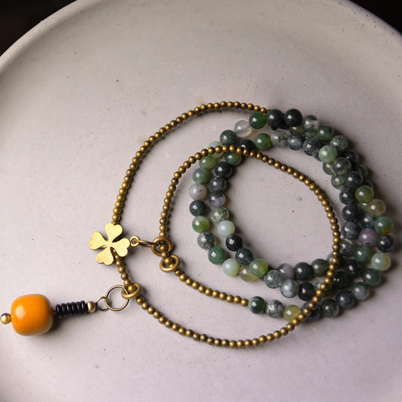 Moss Agate Copper Lucky Multilayer Bracelet