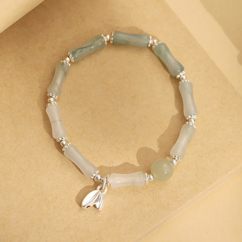925 Sterling Silver Natural Tianshan Jade Bamboo Charm Luck Bracelet