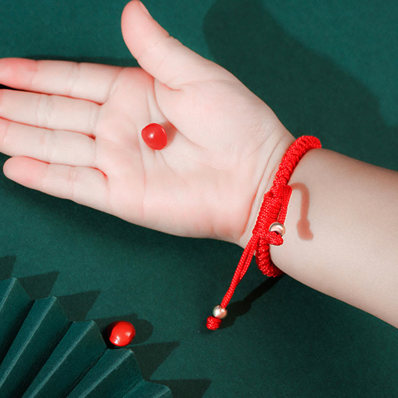 999 Sterling Silver Pixiu Red String Braided Vajra Knot Bracelet for Kids