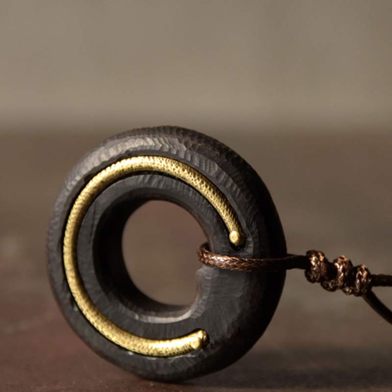 Zen Circle Ebony Wood Peace Calm Necklace Pendant