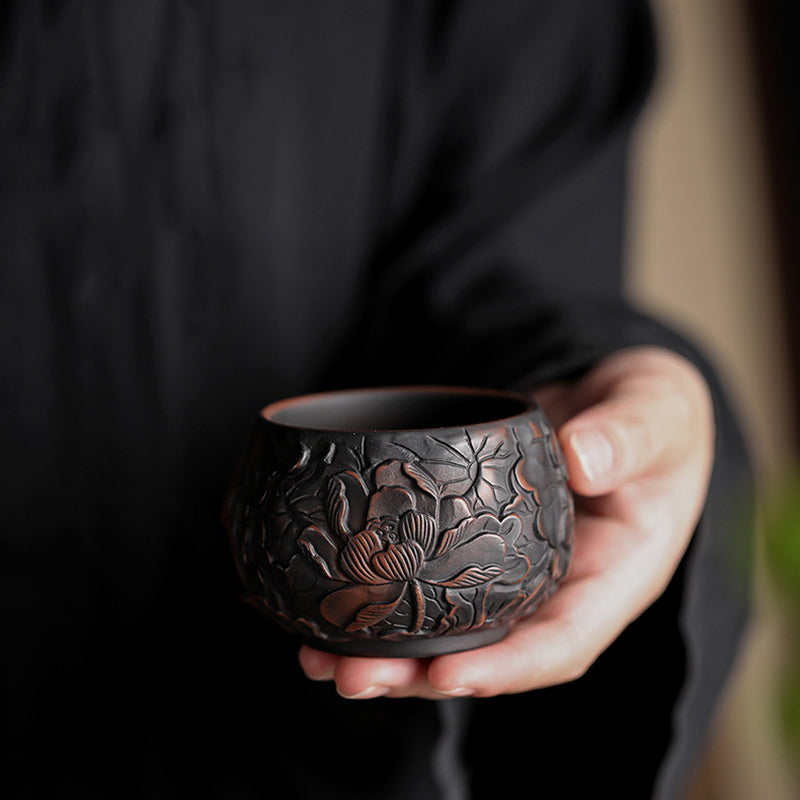 Lotus Leaf Flower Landscape Dragon Bamboo Ceramic Teacup Kung Fu Tea Cup Bowl