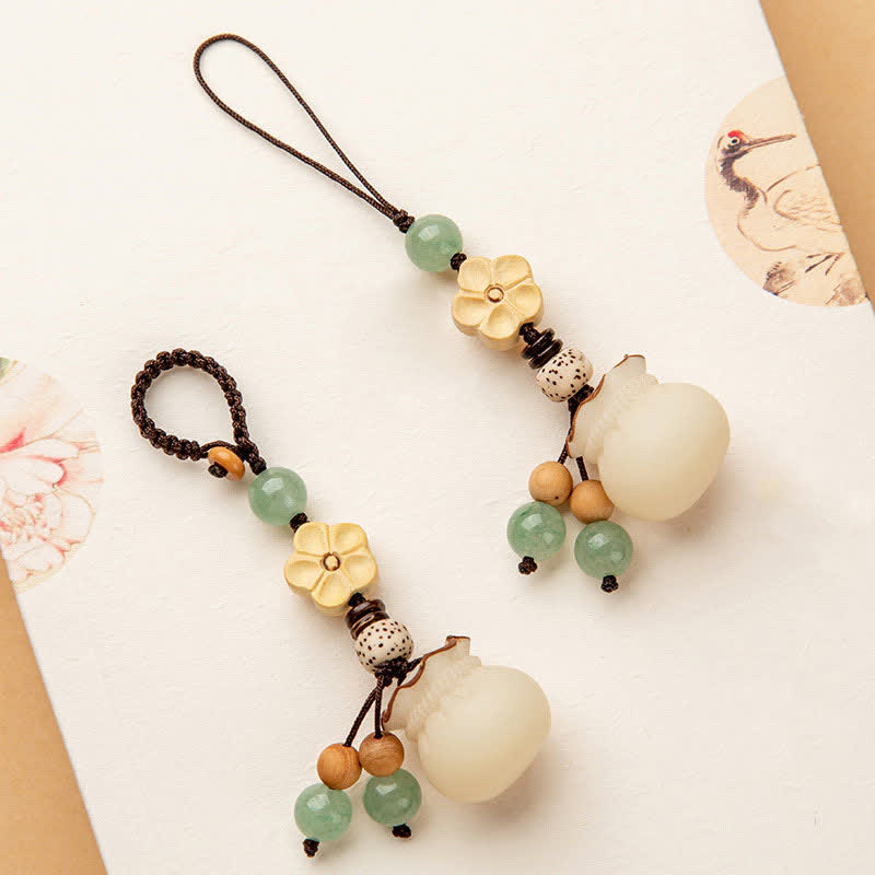 Handmade Bodhi Seed, Aventurine & Boxwood Money Bag Botanical Keychain