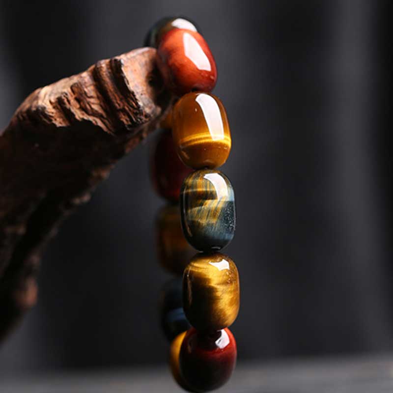 Handmade Natural Tiger Eye Beaded Unisex Elastic Bracelet