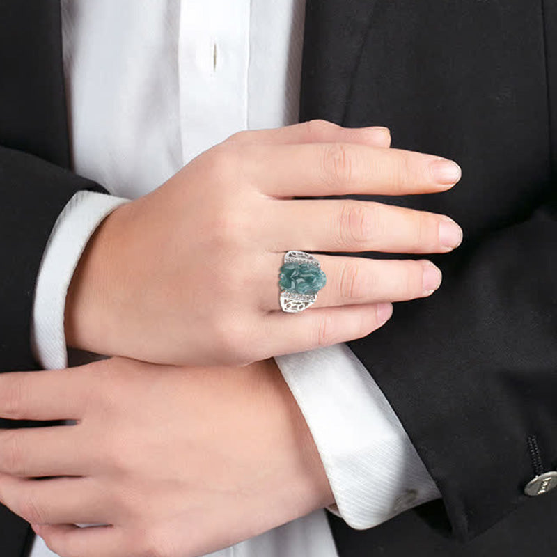 925 Sterling Silver Fengshui Wealth Prosperity Jade PiXiu Luck Ring
