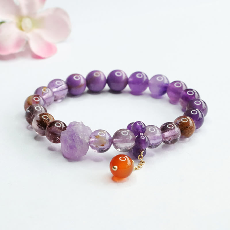 Natural Amethyst Purple Phantom Gemstone Spiritual Awareness Bracelet