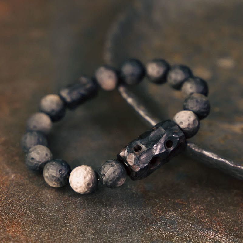 Grounding Silver Sheen Obsidian & Ebony Wood Bead Bracelet for Centered Balance