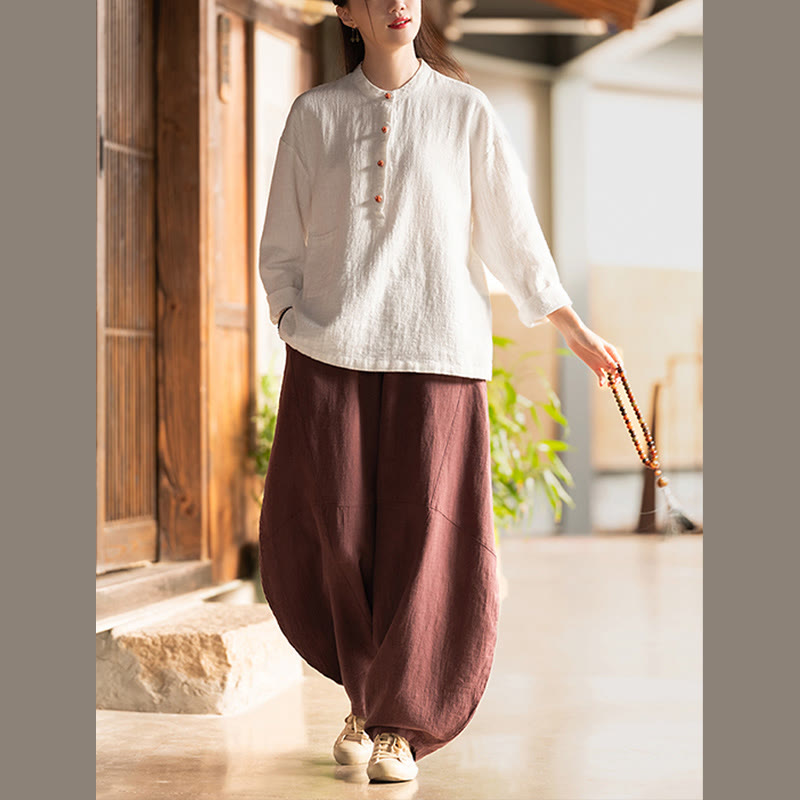 Solid Color Loose Button Blouse Long Sleeve Shirt Top