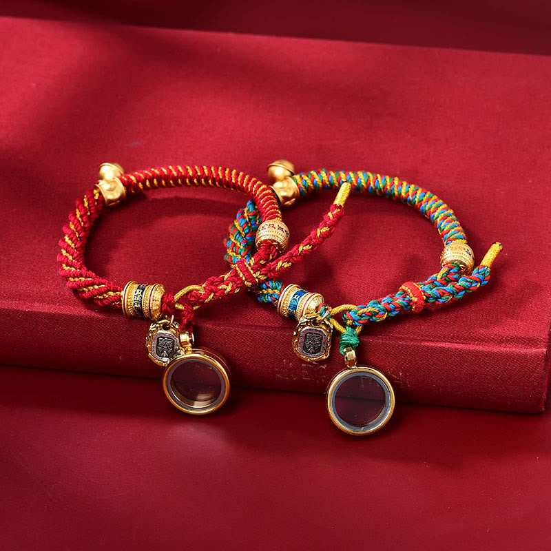 Tibetan Hand-Carved Brass and Copper Om Mani Padme Hum Zakiram Goddess Adjustable Bracelet