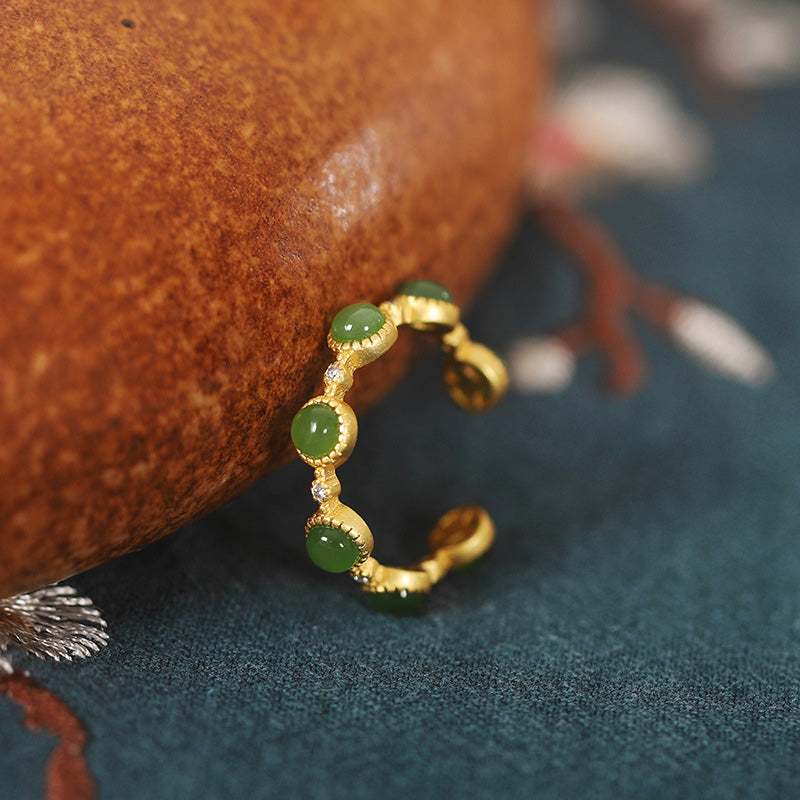 Cyan Jade Healing Calm Adjustable Ring