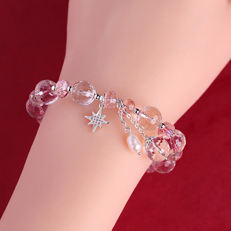 White Crystal Pink Crystal Protection Star Charm Bracelet