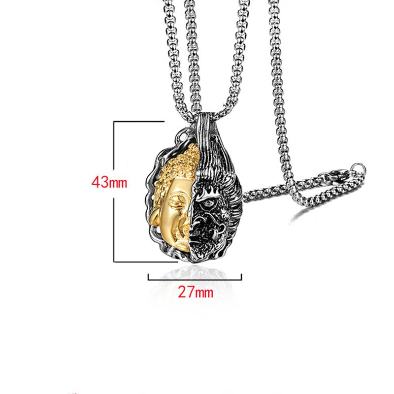 Dualistic Half Buddha Half Devil Titanium Steel Pendant Necklace for Men and Women