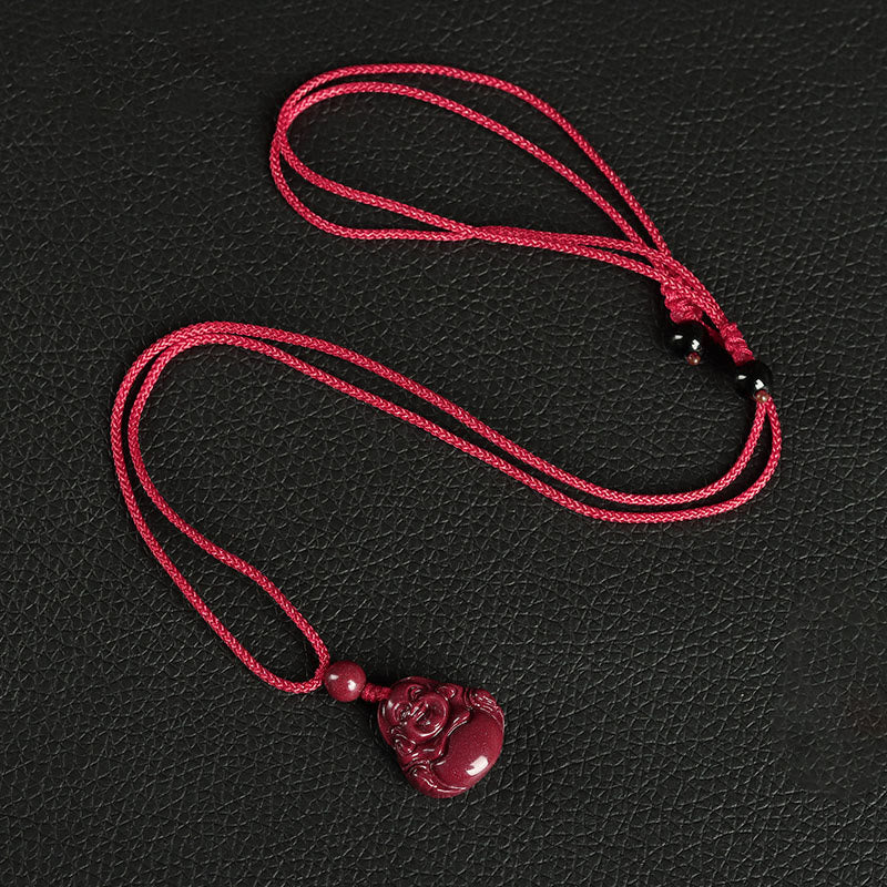 Laughing Buddha Cinnabar Blessing Necklace Pendant Phone Hanging Decoration Key Chain