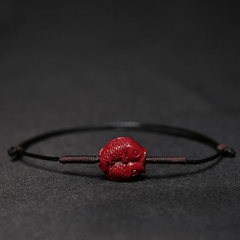 Handmade Cinnabar Braided Red String Bracelet with Carved Symbolic Charms