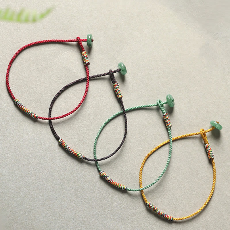 Tibetan Handmade Green Aventurine Braided Red String Small Wrist Bracelet
