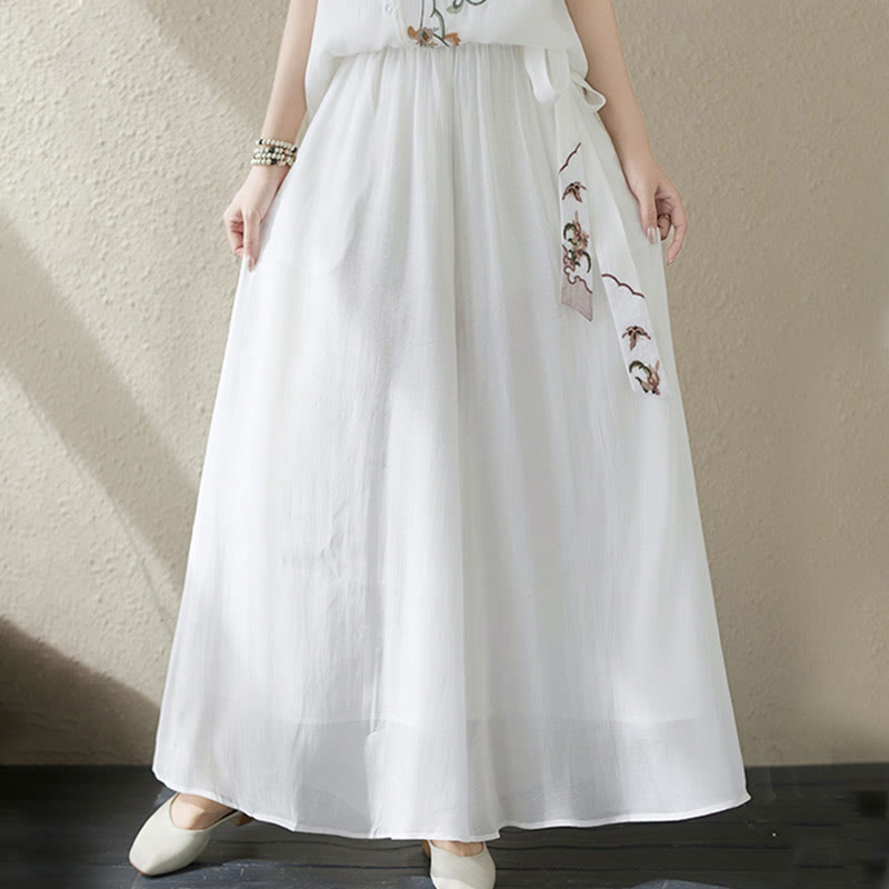 2Pcs Flower Embroidery Short Sleeve Tee T-shirt Wide Leg Pants Set