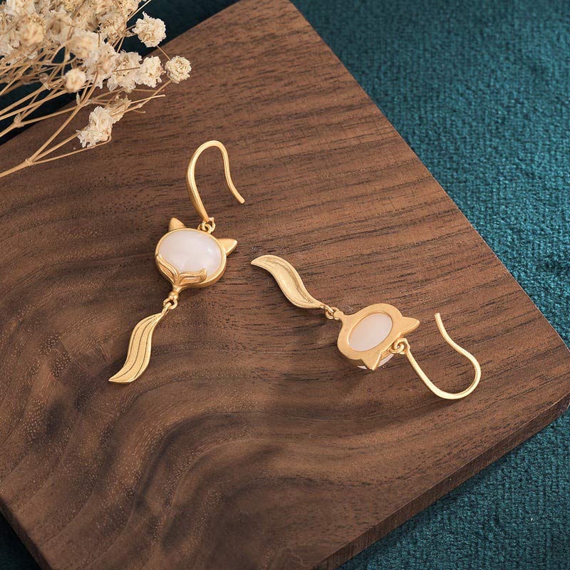 Handcrafted White Jade Fox Copper Earrings for Clarity and Balance