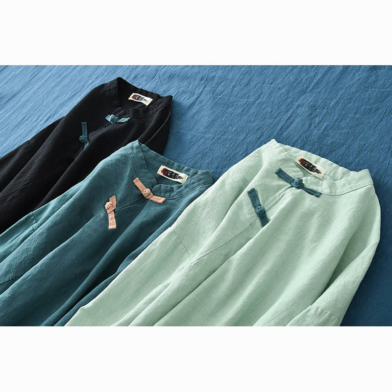 Ramie Linen Loose Blouse Women Long Sleeve Shirt Chinese Hanfu Top