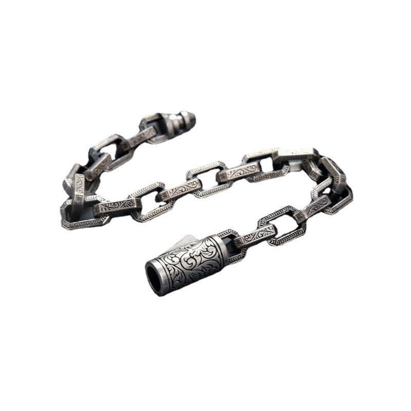 Vintage Tang Dynasty Flower Design Engraved Luck Energy Bracelet