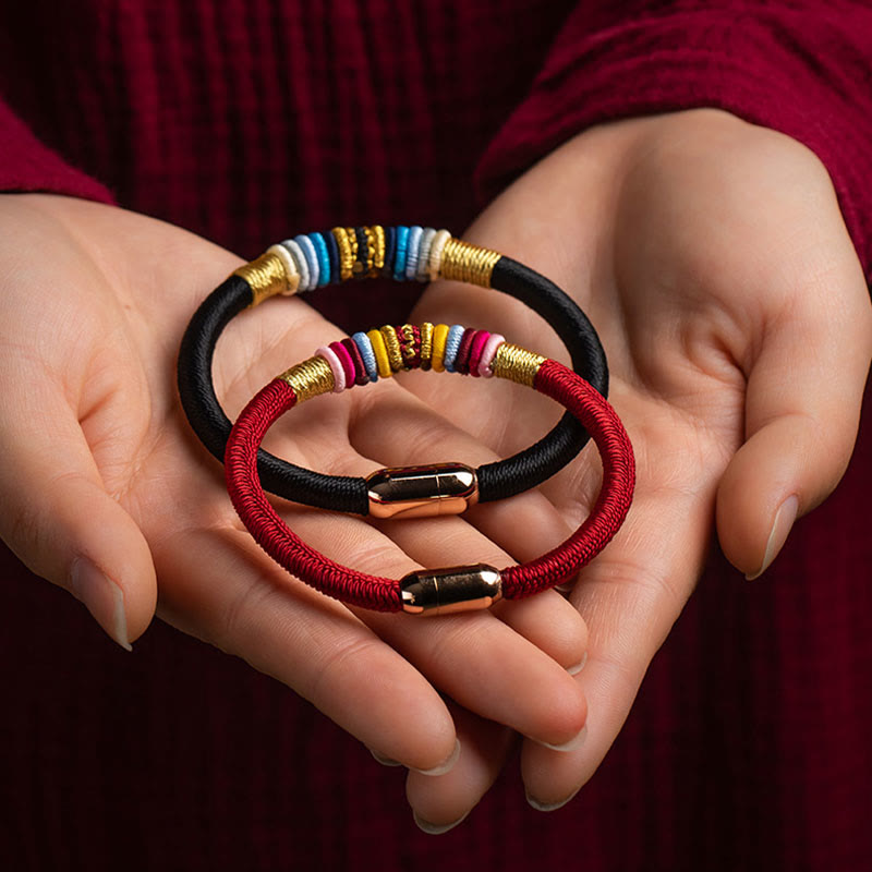 Hand-Braided Tibetan Vajra Knot Red String Bracelet with Magnetic Buckle