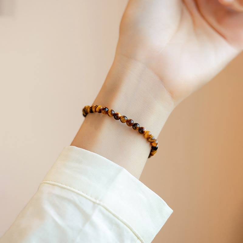 14K Gold Plated Natural Tiger Eye Stone Courage Protection Bracelet