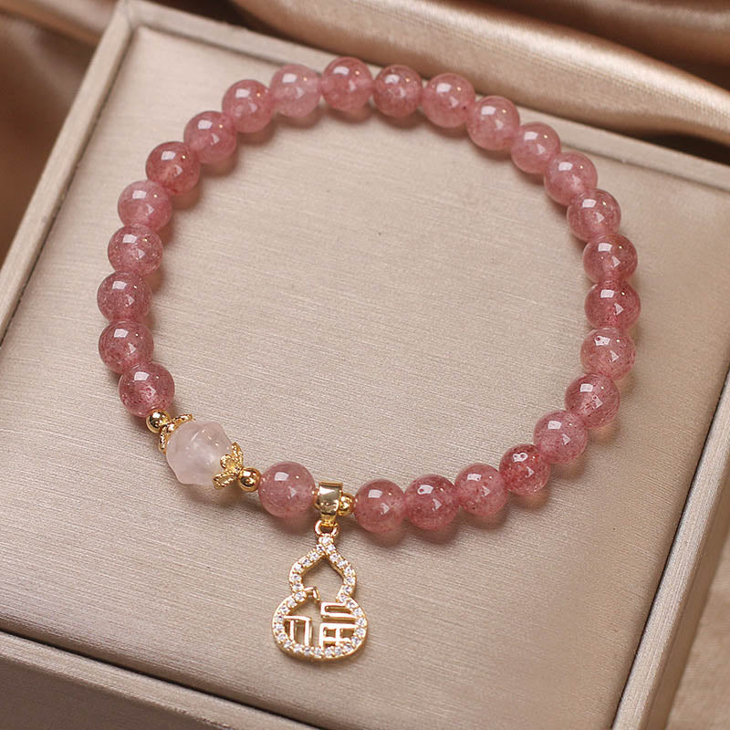 Strawberry Quartz Gourd Fu Character Charm Positive Bracelet