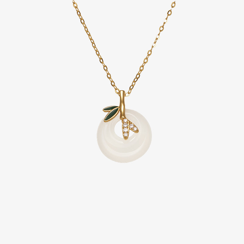 925 Sterling Silver Natural Chalcedony Bamboo Leaf Peace Buckle Positive Necklace Pendant