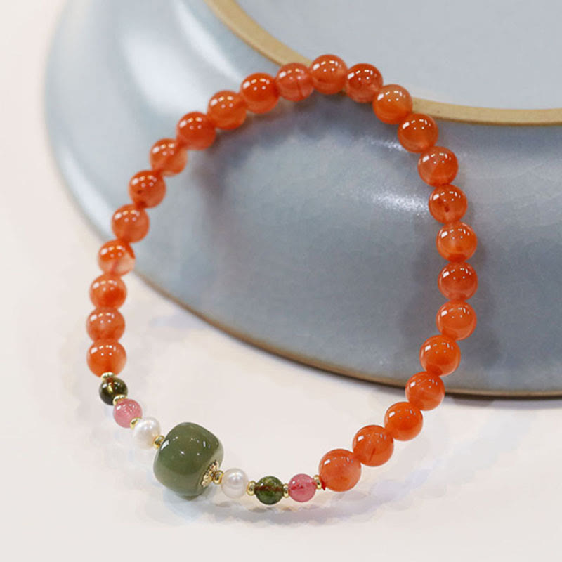 Natural Red Agate Hetian Jade Bead Confidence Calm Bracelet