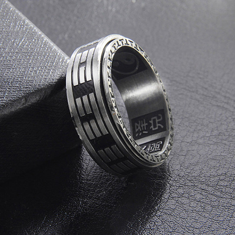 Rotatable Bagua Yin Yang Titanium Steel Balance Spinner Ring