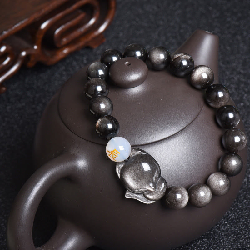Natural Rainbow Obsidian Gold Sheen Obsidian Silver Sheen Obsidian Fox Healing Bracelet