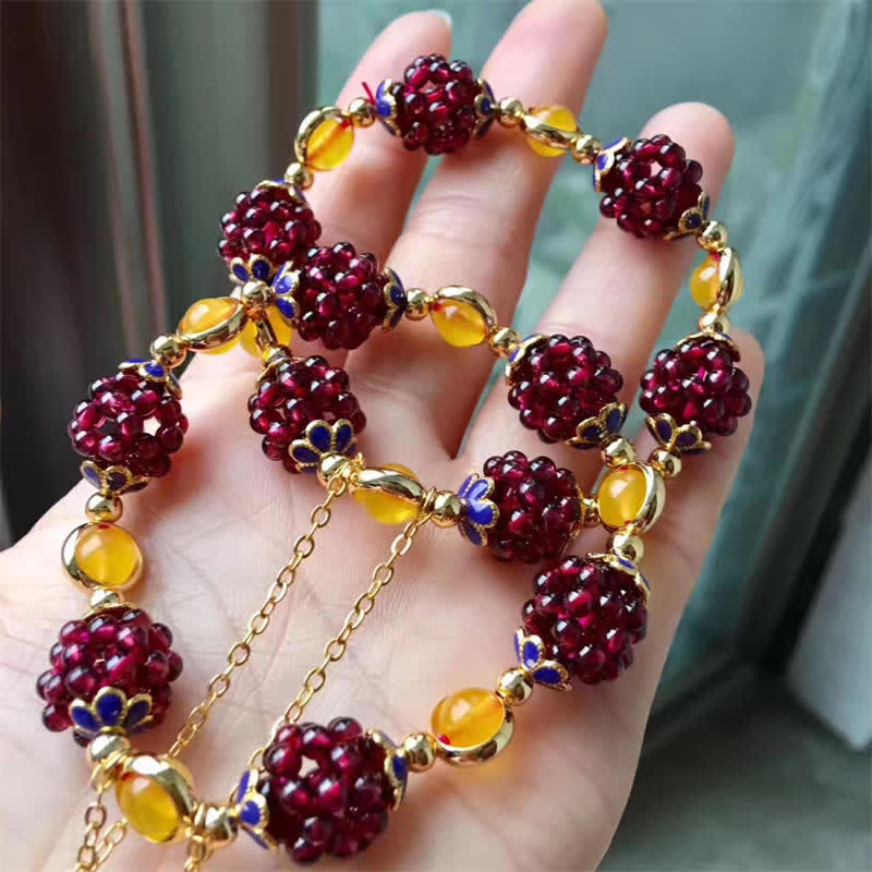 Tibetan-Inspired Handmade Garnet and Amethyst Beaded Bracelet