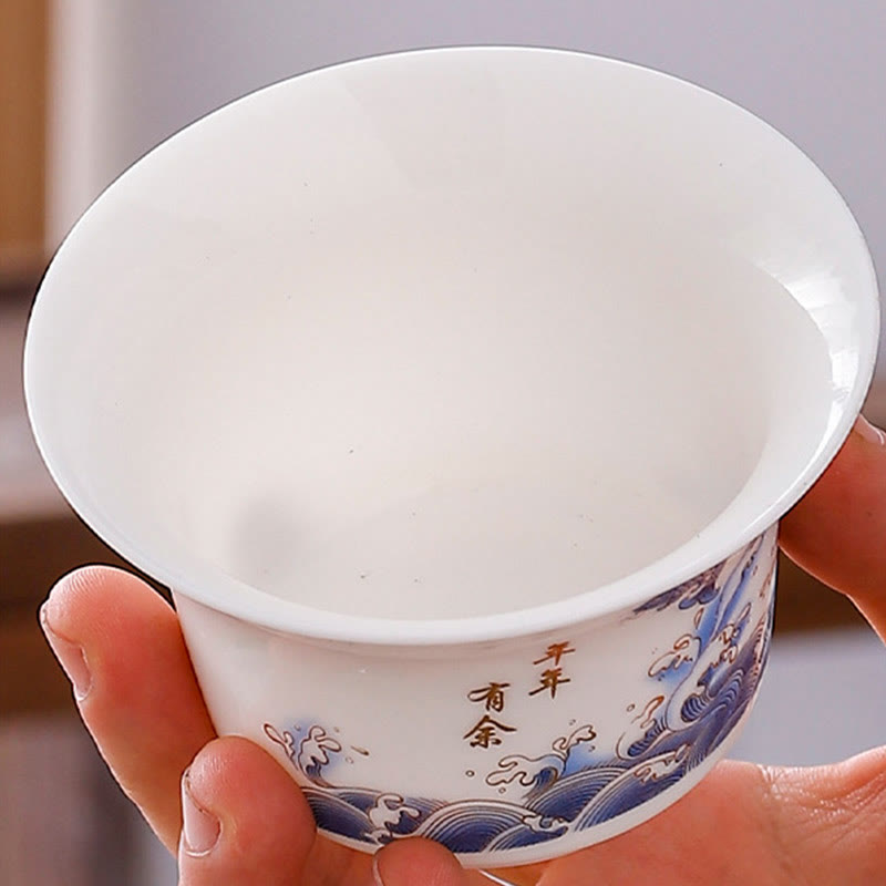 White Porcelain Mountain Landscape Countryside Ceramic Gaiwan Teacup Kung Fu Tea Cup And Saucer With Lid