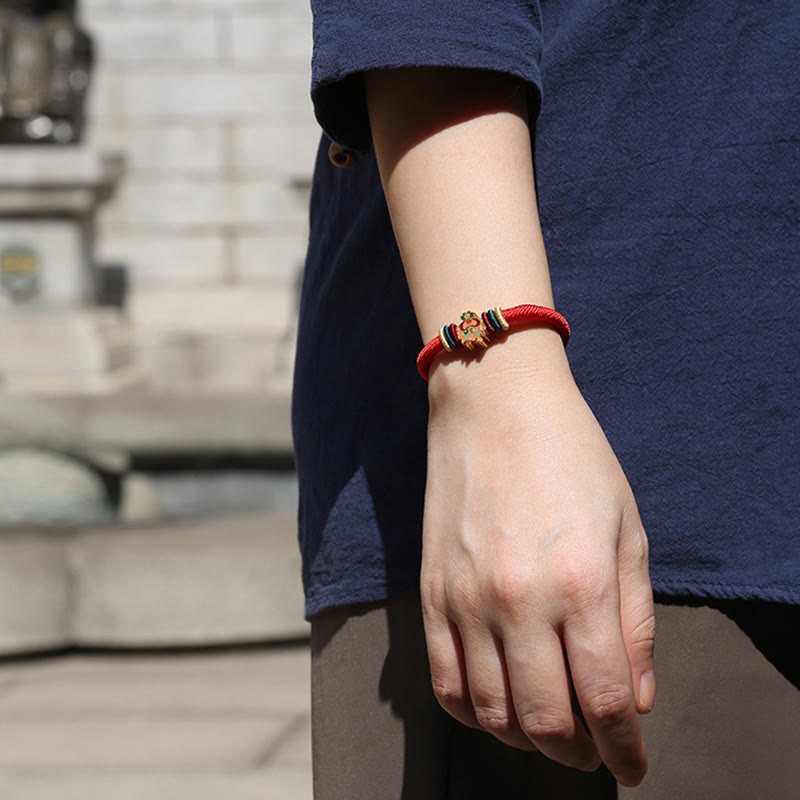 Handmade 925 Sterling Silver Year of the Dragon Cute Chinese Zodiac Luck Braided Red Bracelet