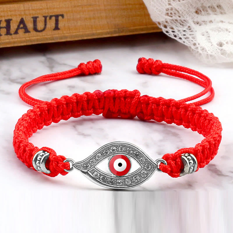 Handmade Evil Eye Red String Braided Bracelet with Gold or Silver Border