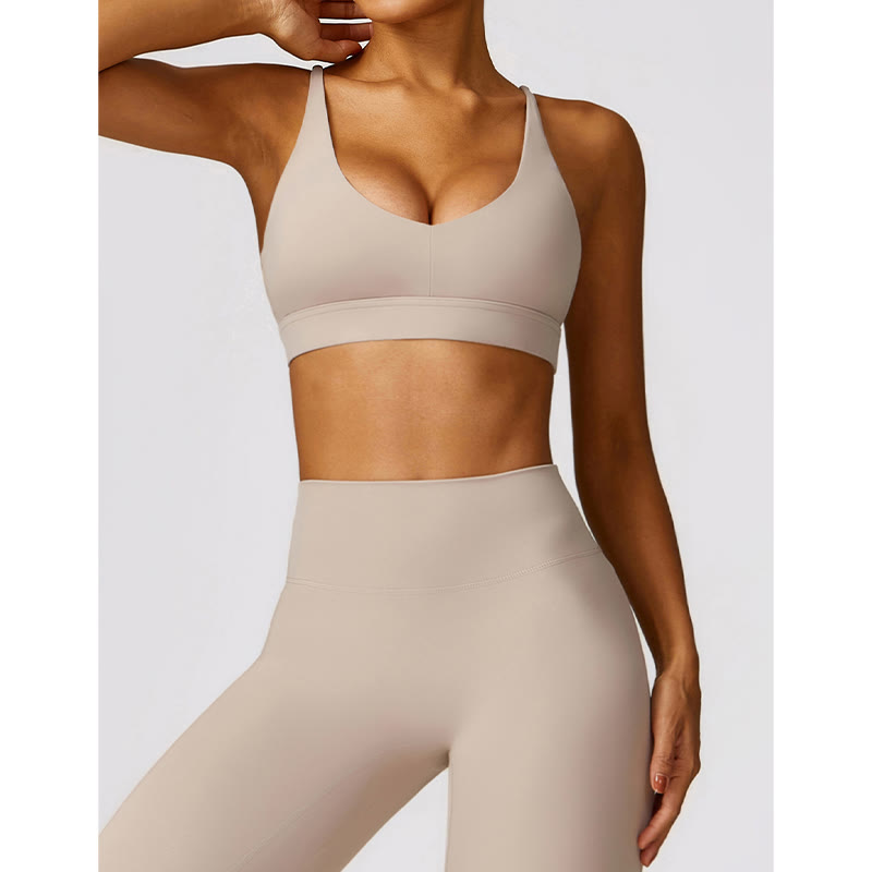 Gym Sports Yoga Backless Bra Crop Tank Top Breathable Shorts