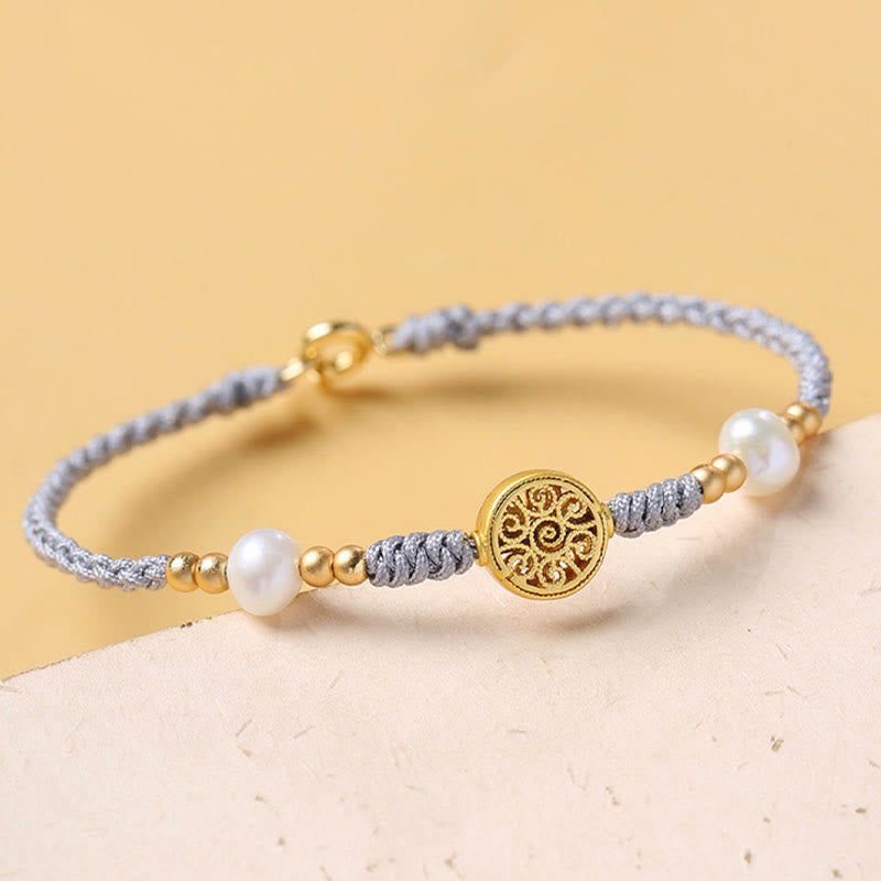 Handcrafted Blue Braided Rope Bracelet with Pearl, Copper Coin & Tree of Life