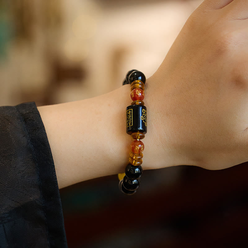 Five Elements Black Onyx Red Agate Wisdom Wealth Bracelet