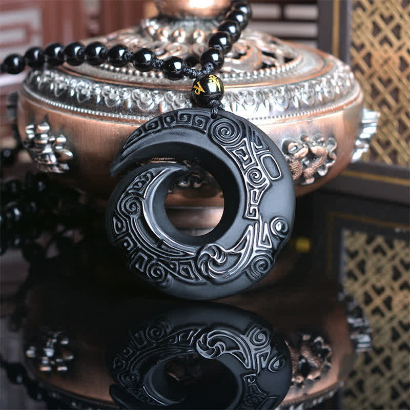 Natural Black Obsidian Ice Obsidian Strength Necklace Pendant