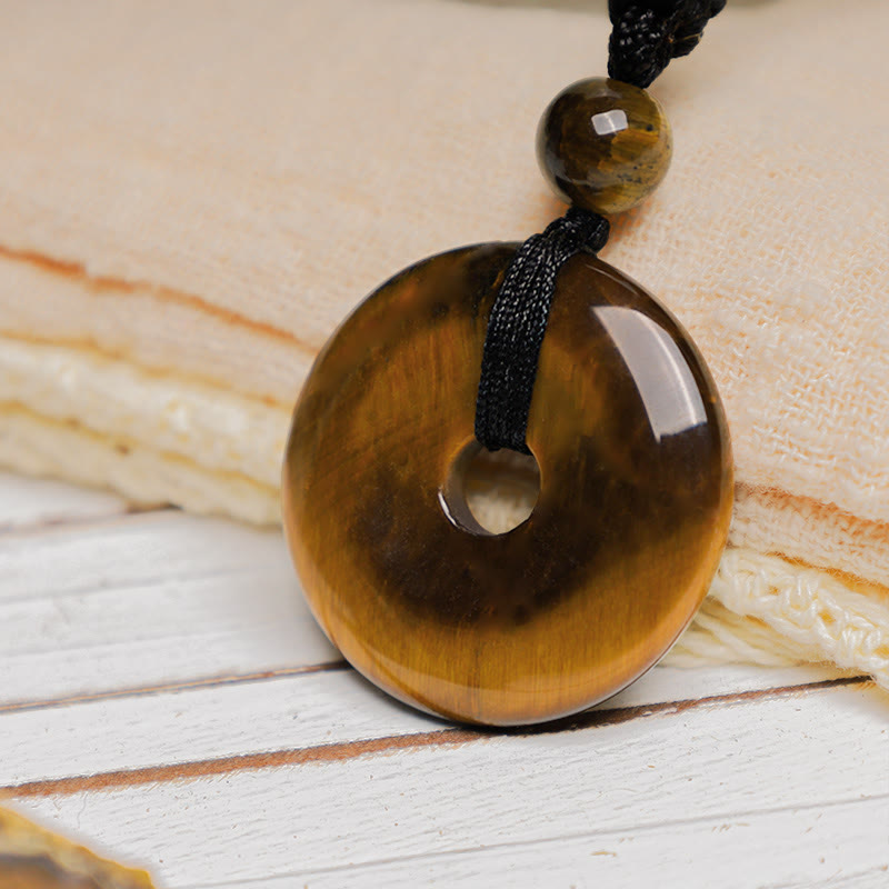 Lucky Coin Pendant Healing Crystal Gemstone Necklace