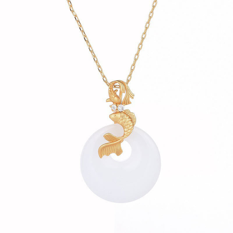 White Jade Koi Fish Wealth Prosperity Necklace Pendant