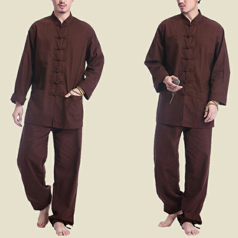Chinese Frog Button Design Meditation Prayer Cotton Linen Spiritual Zen Practice Yoga Clothing Men's Set