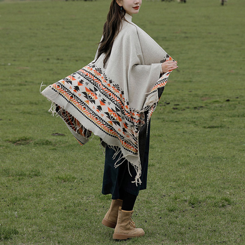 Tibetan Shawl Colorful Geometry Winter Cozy Travel Scarf Wrap
